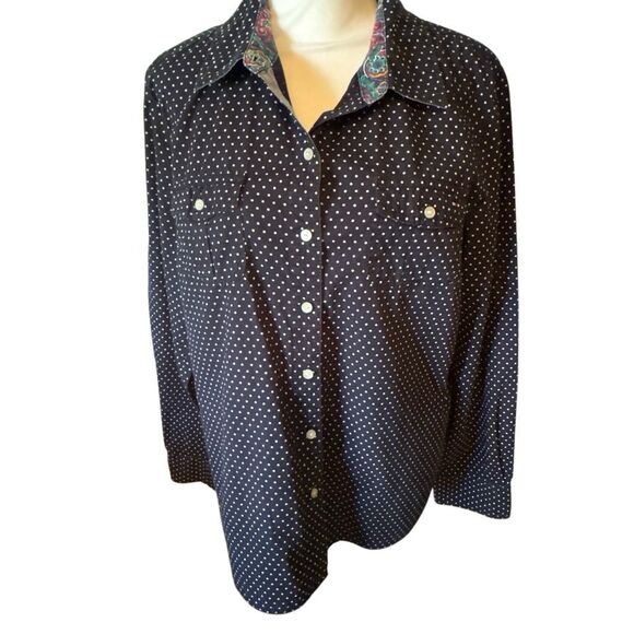 Tommy Hilfiger Womens Top,  Blouse, Size XL, Navy Blue with Polka Dots, Long Sle - Picture 2 of 9
